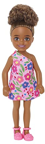 Barbie Chelsea Club – HGT07 – Puppe, 15 cm, mit Gelenken, Mädchen aus Mestizen mit rosa Blumen