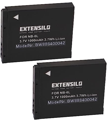 EXTENSILO 2X Batterie Compatible avec Canon Digital Ixus 310HS, 85is, 95is, 25is, 210, 300HS, 105is, 200is Appareil Photo (1000mAh, 3,7V, Li-ION)