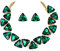 Clearine Art Deco Sparkly Statement Halskette Ohrringe Set Dreieck Schmuckset für Damen, Emerald Color Gold-Tone