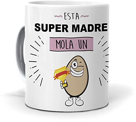 mundohuevo - Taza Cerámica Día de la Madre | Resistente a Microondas y Lavavajillas | Diseño Único y Multiusos | para Mamás y Abuelas, 04 Super Madre, Cerámica