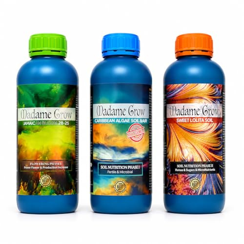 Madame Grow Kit Fertilizzanti Organici 3x1L - Concimi Biologici Superconcentrati, Ciclo Completo Crescita e Fioritura per Piante, Vegetal Bioplant