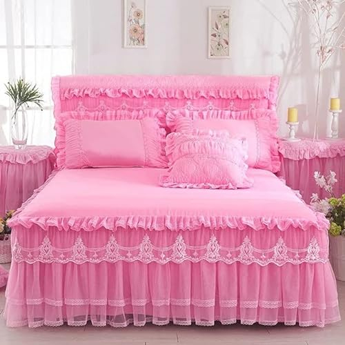 YHWW Bettvolant Bettrock Tagesdecke Ruffle Bettüberwurf Spitze Rüschen Bett Rock 3PCS Sets Bettwäsche Prinzessinnen-Stil-Rosa (Color : Q, Size : 120x200cm)
