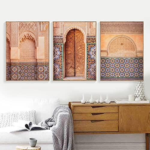 iYoucase Islamische Wand Bilder Leinwand Bild Marokko Reisegeschenk Marokko Orient Ornamets Poster und Kunstdrucke Bilder für Wohnzimmerdekoration 40 x 60 cm x 3 ungerahmt