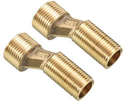 PATIKIL G1/2 to G3/4 Male Thread Claw Foot Bathtub Adapter, 2 Pack 65mm Length Brass Faucet Eccentric Swing Arm Wall Mount Replacement, Yellow