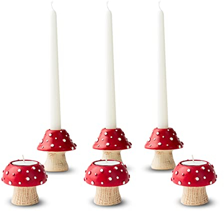 3 Kegelkerzenhalter und 3 Teelichthalter, Pilz-Kerzenhalter, niedlicher Kerzenstab, Kerzenhalter, Dekoration, Kerzenhalter für Kerzenständer