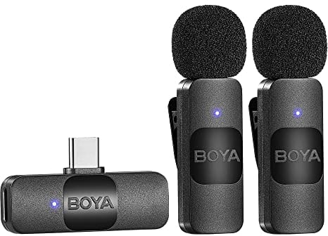 BOYA BY-V20 USB-C kabellos Mikrofon Handy, Mini Ansteckmikrofon mit Android Typ-C Smartphone iPhone 15/16, 100m Reichweite, für YouTube, Podcast, Facebook, Vlogging Aufnahmen Interview