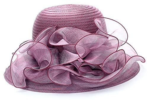JowTreex Chapeau de soleil en organza pour femme - Pour mariage, plage, violet foncé, M
