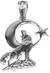 925 Sterling Silber Anhänger Ay Yildiz Heulender Wolf Bozkurt Hilal Türkei/Unisex / 17666