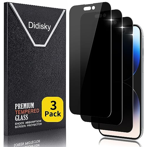 Didisky 3-Unidades Privacidad de Cristal Vidrio Templado Protector de Pantalla para iPhone 14 PRO Max 6.7'',iPhone 15 Plus 6.7'', Anti-voyeur, Antihuellas, Sin Burbujas, Fácil de Limpiar, 9H Dureza