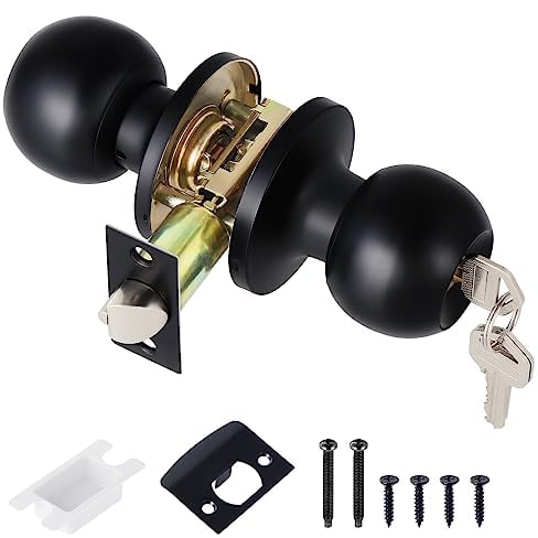 Coolty Pomo Puerta con Cerradura y Llave Pomo de Puerta de Entrada Pomo de Puerta Exterior para Habitaciones que Requieren Seguridad Adicional en Casa, Oficina, Lugar de Trabajo (Negro)