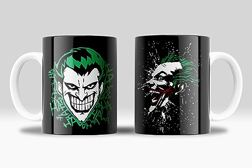newseny Joker Taza | Taza del Joker DCComics - Taza de Batman y el Joker duo mortifero | Cerámica 355 Taza Grande Joker (Taza Joker Grande Doble Joker)