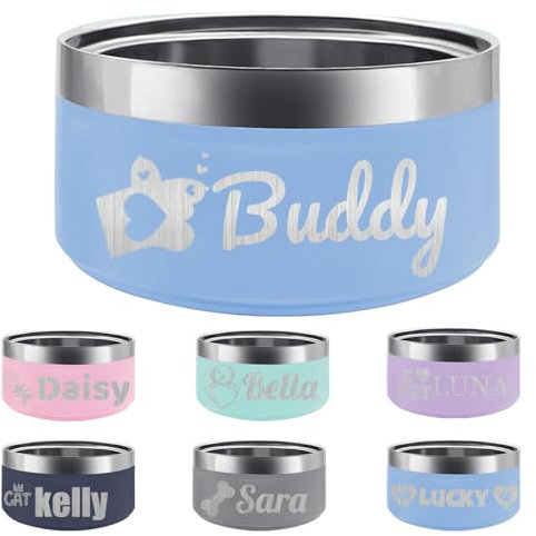 Personalized Stainless Steel Dog Cat Bowl with Name,Customized Laser Engraved Pet Bowl Non Slip for Water and Food 25oz,40oz,53oz (Sky Blue)