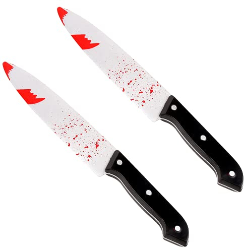 VEYLIN 5 Pack Halloween Bloody Knife Prop Decoration Halloween Party Costume Bloody Knife Accessory 30cm Long