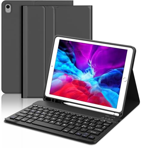 WINCHKING Tastiera per iPad 9 Generazione, Custodia con Tastiera per iPad 9 10.2, Cover Bluetooth Magnetica Staccabile Tastiera per iPad 9/8/7 Generazione 10.2, iPad Air 3, Nero