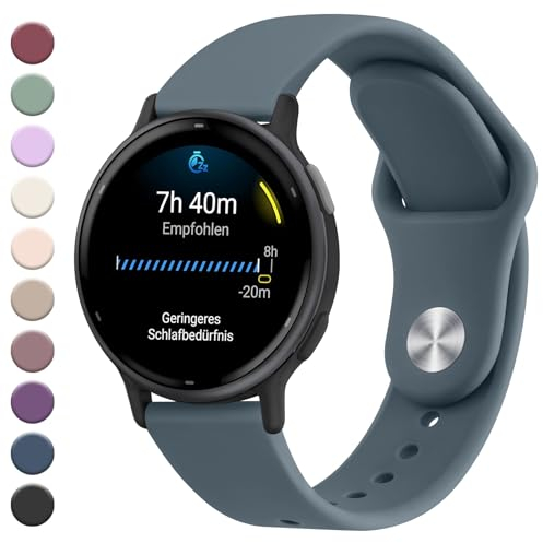 Mugust Garmin Armband für Vivoactive 5/3, Vivomove 3/HR/Luxe/Style, Forerunner 55/245/645 - 20mm Silikon Sportarmband, Verstellbares Ersatz Uhrenarmband, Blau Grau