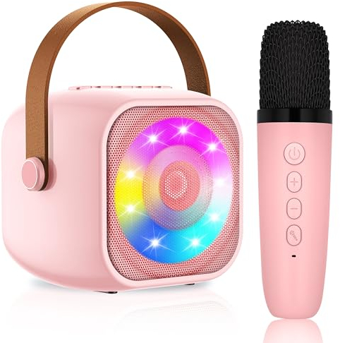 Karaoke Niños con 1 Microfono Inalambricos, Portátil Microfono Niños con Luces LED, Máquina de Karaoke Bluetooth Regalos para Niñas Juguete Fiestas de Familiares