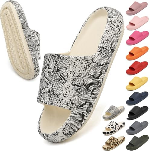 Geweo Hausschuhe Badeschuhe Herren Damen Pantoffeln Badeschlappen Super Weich Rutschfeste Unisex Strand Sandalen Indoor Slippers Dicke Sohle Duschsandale Badezimmer Schlangenmuster42/43EU