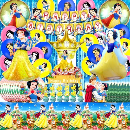81 Pcs Schneewittchen Geburtstagsdeko Set, Schneewittchen Luftballon Geburtstag, Prinzessin Party Dekoration Supplies, Prinzessin Deko Geburtstag, Prinzessin Geschirr Teller Tischdecke Servietten