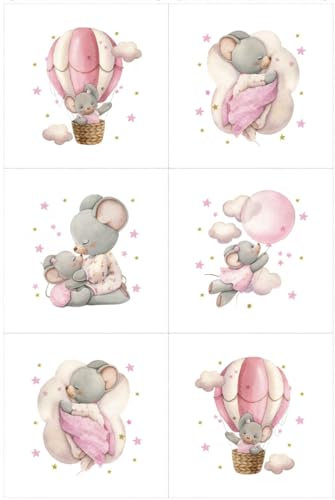 UNIQUE Stoffpaneel-Set mit Mausmotiv (6 Stoffbahnen, je 30,5 x 30,5 cm), Quilt-Panels, Baby-Quilt-Panels, Baumwoll-Baby-Panels, Decken-Panel, Baumwoll-Satin-Stoffbahnen zum Quilten