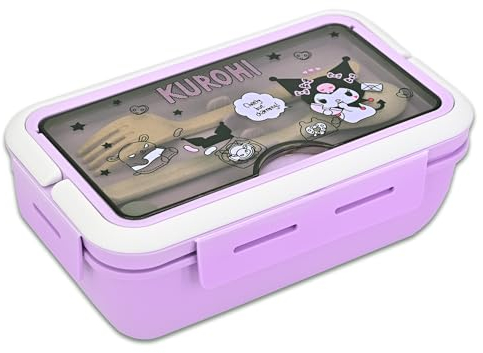 Roffatide Kuromi - Cajas bento todo en uno impresas con asa Kawaii de 4 puntos tipo cerradura tipo lonchera para alimentos, frutas y aperitivos