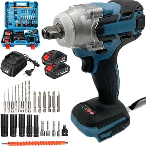 Avvitatore a Impulsi Brushless, Chiave a Percussione Senza Fili, 400 Nm 800W, Trapano Avvitatore Fai da Te Lavori Casa, con 2 Batterie e Accessori, Valigetta + Guanti in Omaggio