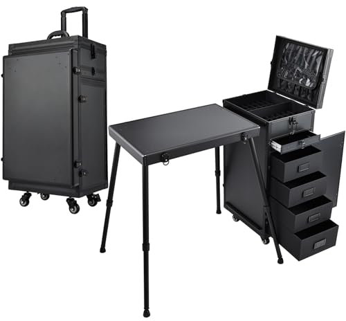 Professional Nail Desk Nail Table Manicure Table Art Table Makeup Case Salon Nail Technician Station with Nail Tech Supplies Beauty Trolley Makeup Trolley with 5 Drawers for Manicurist, Black