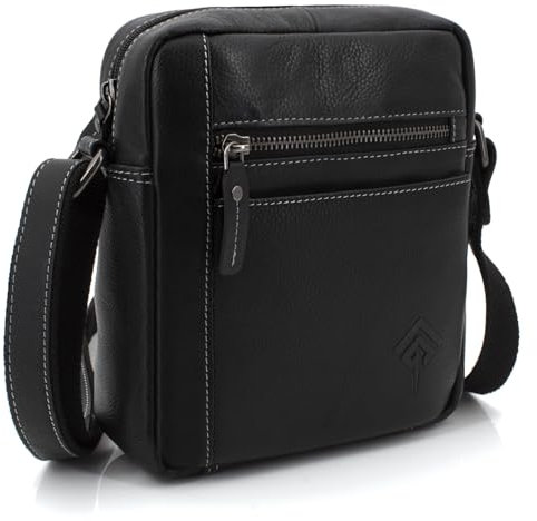 ekavale Echtleder-Umhängetasche für Herren - Vintage Schultertasche für Männer, ideal für Arbeit, Reisen oder als Geschenk - Messenger Bag für Business und Freizeit in kompakter Größe (Schwarz)