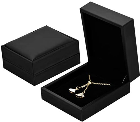 Cleminsta Cajas de Joyería de 2 Piezas, Caja de Joyería de PU de Rejilla Única para Colgante de Collar, Embalaje de Regalo de Joyería para Aniversario de Boda, Día de San Valentín, Negro