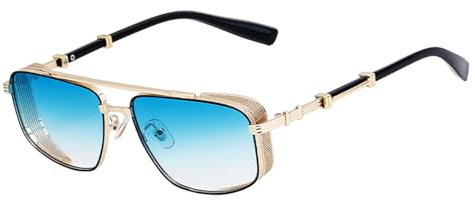 SHEEN KELLY Gafas de sol estilo piloto retro para hombre y mujer, modernas, con marco de metal estampado, lentes de colores, textura gruesa