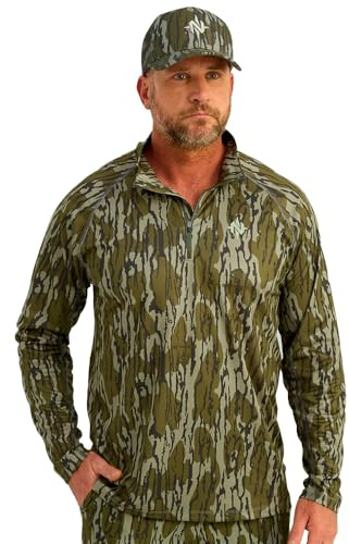 Nomad Men's Mirage 1/4 Zip, Performance Hunting Pullover Shirt, Mossy Oak Bottomland, Large