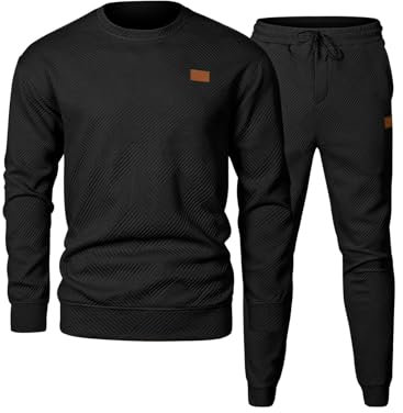 Elegancity Trainingsanzug Herren 2-Teiliger Jogginganzug Sets Casual Jogginghose Herren Lang und Rundhals Sweatshirt Set Sportanzug Tracksuit,Schwarz M