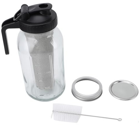 HEEPDD Cold Brew Coffee Maker Pitcher, Wide Mouth Glass Mason Jar Thick Glass Iced Coffee Maker Jar with Spout Lid Stainless Steel Filter Brush for Iced Coffee (2000ml)