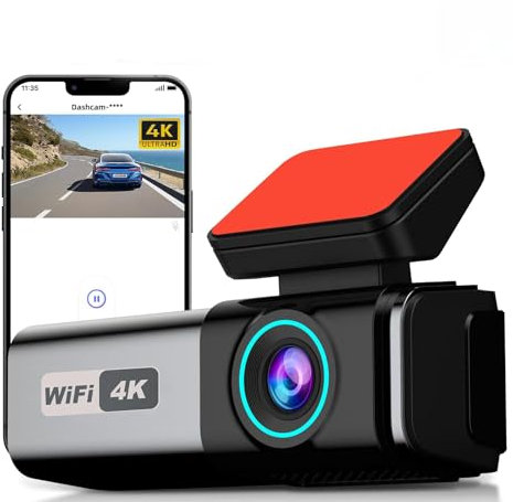 Dashcam Auto Vorne Hinten, 4K+1080P Dual Dash Cam WiFi Autokamera, Mini Auto Kamera mit 64GB SD Karte g, Super Nachtsicht, WDR, 170° Weitwinkel, G-Sensor, APP Steuerung, Loop-Aufnahme