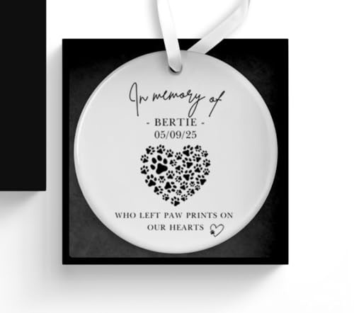 Personalised Pet Memorial Bauble, Christmas Ornament, Dog Cat In Loving Memory Decoration, Bereavement Gifts for Friends Family