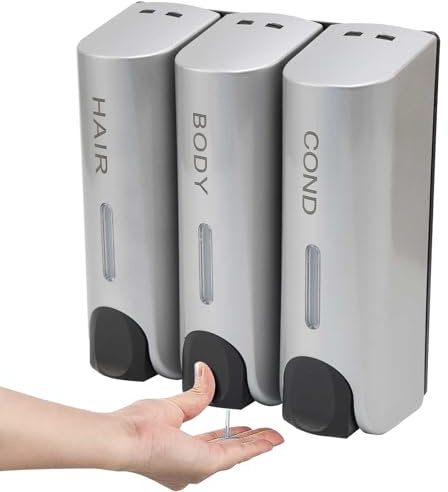 Wall Mounted Soap Dispenser, 3x350ml Shower Gel Dispenser, Bathroom Shampoo and Conditioner Dispenser for Home, Hotel, Restaurant, School, Silver
