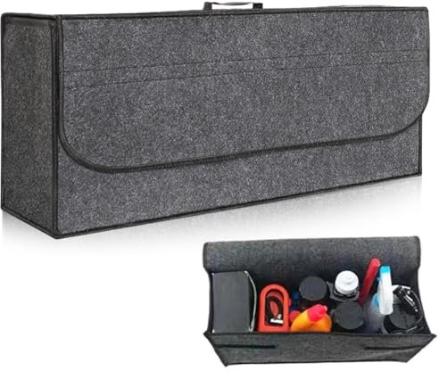 Kofferraum Organizer, Faltbar Auto Organizer Toolbag Größe XXL, Rutschfest Auto Tasche Kofferraum aus Filz, Auto Tasche Kofferraum KFZ Kofferraum Tasche für Werkzeug & Autopflege, 60x25x17 cm