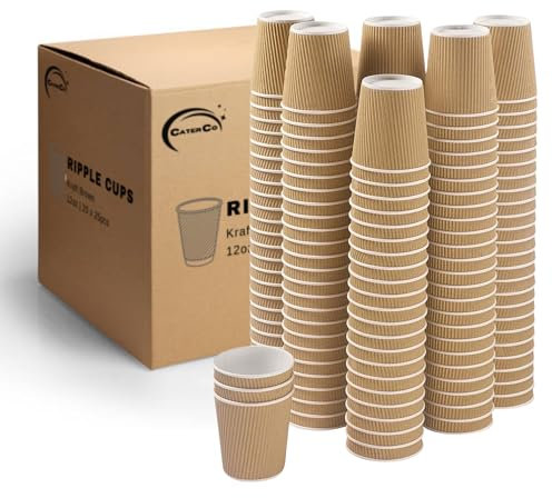 CaterCo - 12oz Kraft Ripple Wall Coffee Cups - 500 Pack Triple Insulated Disposable Cups for Hot Drinks, Tea - Recyclable, Brown Paper Cups for Cafes, Takeaway, Office, Events - 12oz / 340ml -500 Pack