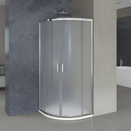 Box Doccia Angolare 90X90 Semicircolare In Cristallo Temperato Opaco H 185 Cm, Doppia Porta Scorrevole Con Profilo Cromato E Installazione Reversibile Linea Geo