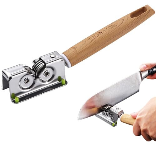 Ajusteur de couteau 7,7 '' Aargeur manuel en acier inoxydable avec poignée en bois à rouleaux à rouleaux rapides aiguillon de couteau avec trou de suspension pour la cuisine et les couteaux de fruits