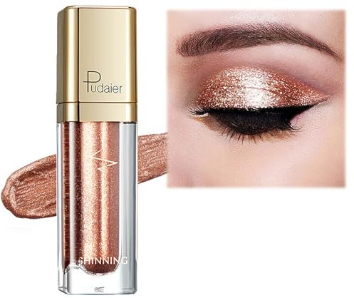 Metallic Liquid Glitter Eyeshadow - Long Lasting Waterproof Matte Shimmer - Highly Pigmented Sparkly Eye Shadow - Easy to Blend - with Eyeliner Pen - Glamorous Rose gold(16#)