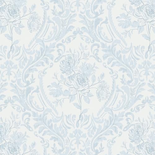 CiCiwind Peel and Stick Wallpaper White Blue Floral Contact Paper 44×300cm Self Adhesive Wallpaper Removable Stick on Wallpaper Waterproof Vinyl Wrap for Living Room Bedroom Kitchen Wall Cabinets