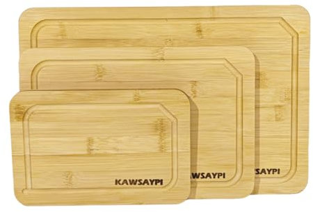 Bamboo Cutting Board Set - 100% Natural, and Durable - Large and Sturdy Surface for Kitchen, Organic -Perfect for Cutting Meat, Vegetables, and Fruits. (Bamboo Natural)