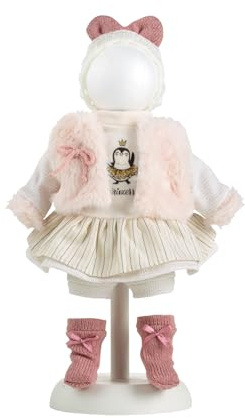 Llorens 1025905 Puppenkleidung für 35 cm Puppen, Kleider-Set Pinguin mit trendigem Rock und Kuschelweste inkl. Mütze und Socken, Puppenoutfit, Puppenzubehör