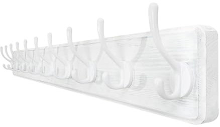 GLigeT Patères Porte-Manteau Mural avec 10 Crochets, Longs Crochets, Cintre Mural en Bois Porte Manteau Mural(Blanc)