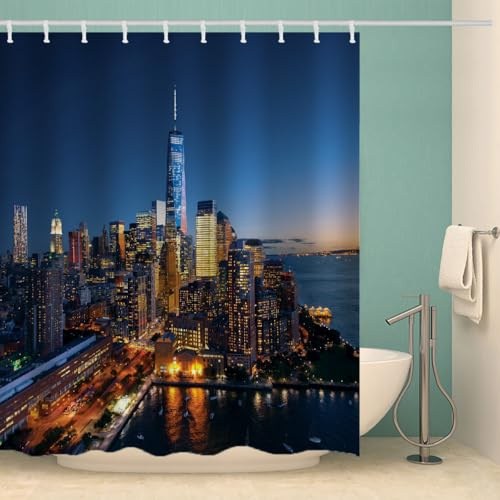 RFFLUX 3D New York Duschvorhang Anti Schimmel 180x180 cm mit 12 Haken New York Duschvorhänge Anti-Bakteriell Waschbar Wasserdicht Polyester Badvorhänge für Badezimmer（Stil 4-3）