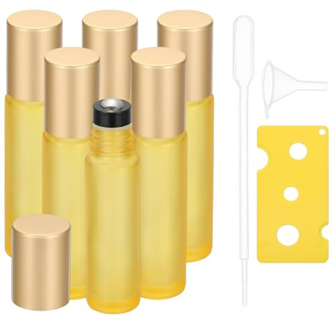 sourcing map Lot de 6 flacons roulants en verre pour huiles essentielles, 10 ml, rechargeables, étanches, pour huiles essentielles, parfum, jaune