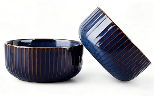 LDHHYH 2 Pack Porcelain Salad Bowl, 1000ml Ceramic Soup Bowl, Large Serving Bowls for Soup, Salad, Cereal, Noodle, Round Bowl, Blue