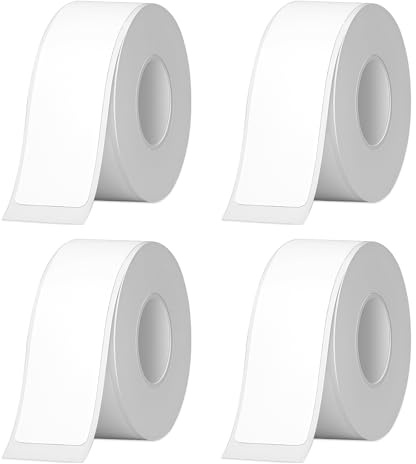 HJYIMYI 4 Rollen Thermo-Etikettenband, 15mm x 4m, Weiß, Selbstklebend | Etikettenband Geeignet für Etikettendrucker, Wasserfeste, für Zuhause, Büro, Schule, Drucken Sie Barcode, Name, Datum usw