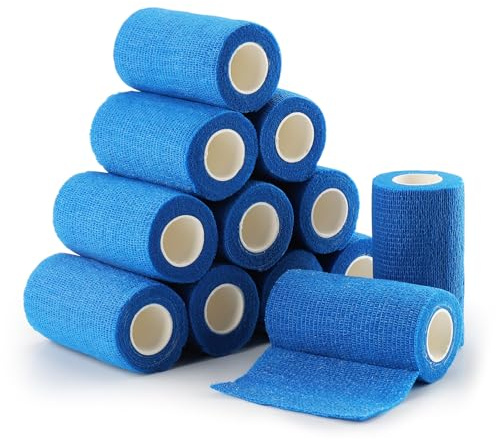 Wozzies 12 Rotoli Benda Elastica Autoadesiva, 10cm x 4,5m Bende Elastiche per Bendaggi, Bendaggio Coesivo Traspirante per Polsi, Dita, Primo Soccorso, Caviglie, Vetrap per Cavalli e Animali Domestici