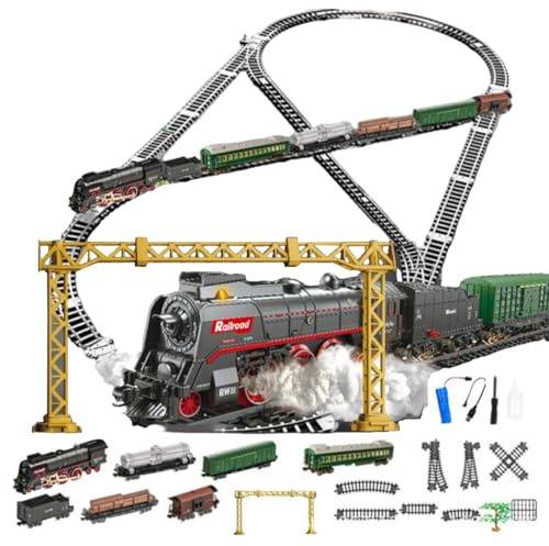 ENGINEMECH Zug für Christbaum, RC Elektrische Weihnachtszug-Set mit Fernbedienung, Lokomotive, Waggons und Schienen, Schienen, Dampf, Licht & Sound Erwachsene 16+ Under Tree Weihnachts Eisenbahn